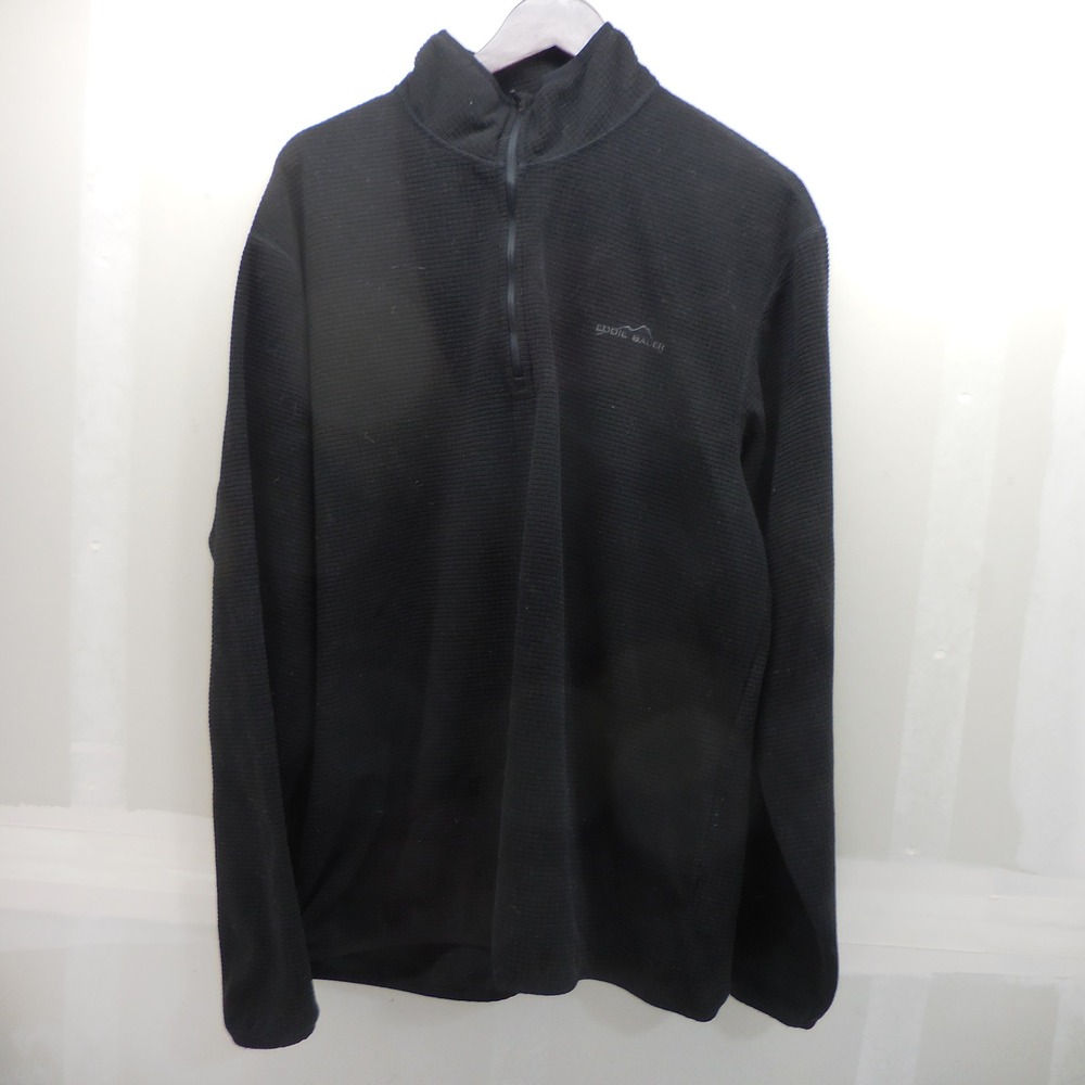 Eddie Bauer Mens Black Grid Fleece Quarter Zip Pullover Tall L D3966913